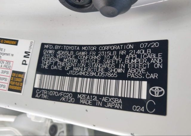 2021 TOYOTA COROLLA(VIN: JTDS4MCE8MJ057865