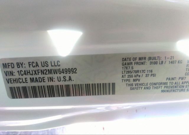 2021 JEEP WRANGLER(VIN: 1C4HJXFN2MW649992