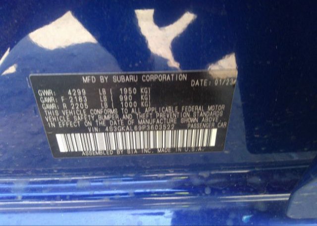 2023 SUBARU IMPREZA(VIN: 4S3GKAL69P3603522