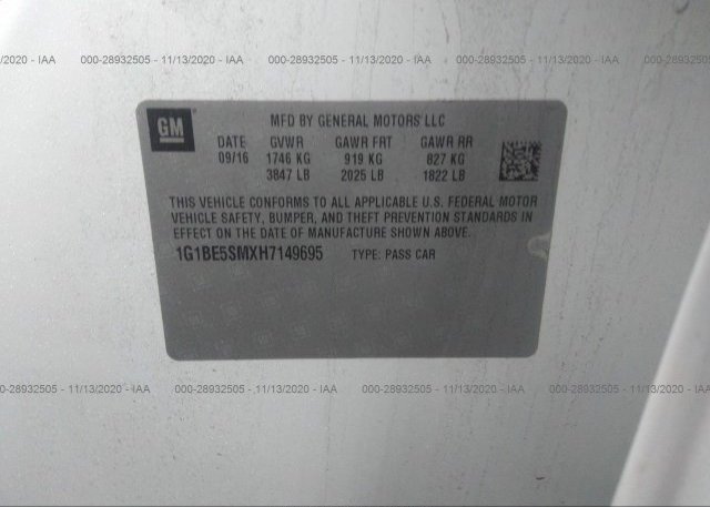 1G1BE5SMXH7149695 2017 CHEVROLET CRUZE