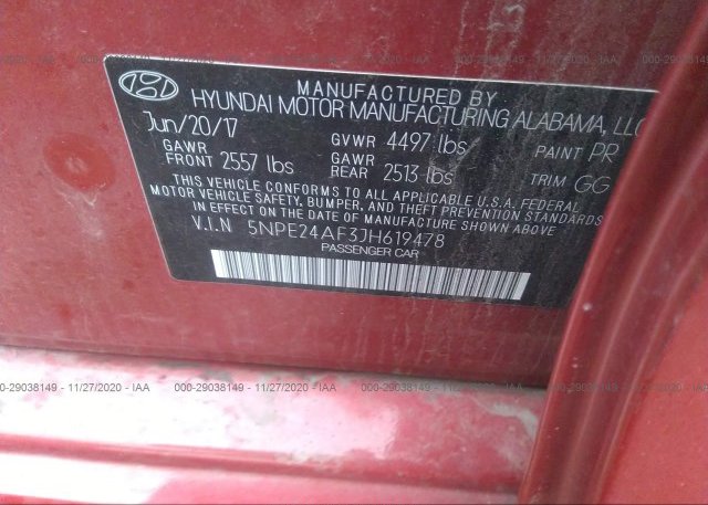 5NPE24AF3JH619478 2018 HYUNDAI SONATA