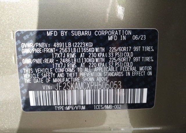2023 SUBARU FORESTER WILDERNESS(VIN: JF2SKAMCXPH505053