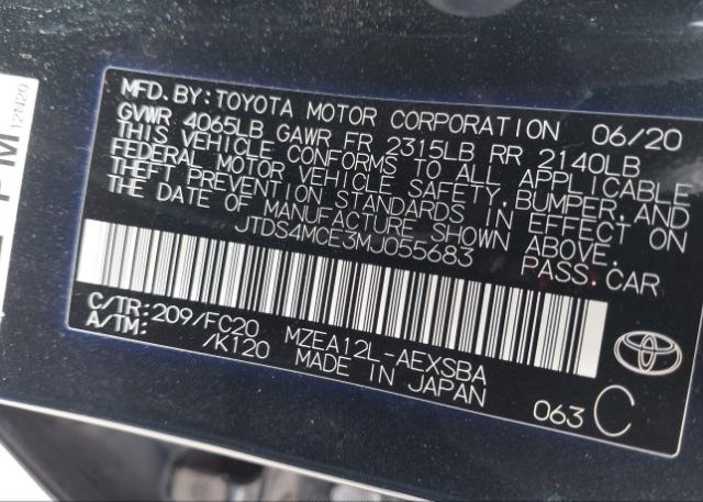 2021 TOYOTA COROLLA(VIN: JTDS4MCE3MJ055683