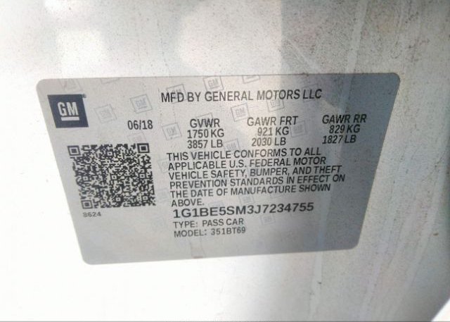 2018 CHEVROLET CRUZE VIN: 1G1BE5SM3J7234755