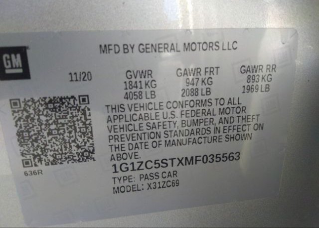 2021 CHEVROLET MALIBU(VIN: 1G1ZC5STXMF035563