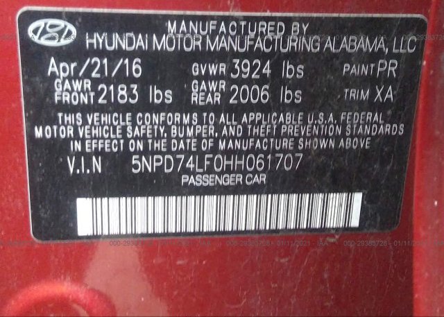 5NPD74LF0HH061707 2017 HYUNDAI ELANTRA