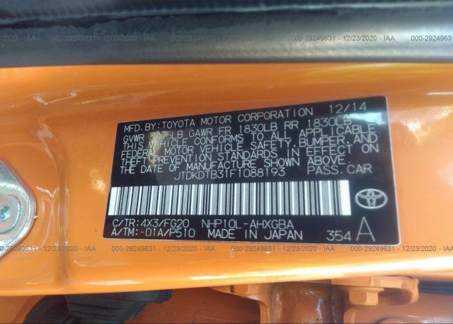 JTDKDTB31F1088193 2015 TOYOTA PRIUS C