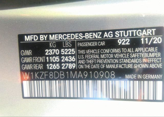 2021 MERCEDES-BENZ E-CLASS(VIN: W1KZF8DB1MA910908