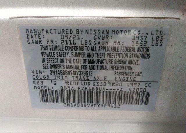 2021 NISSAN SENTRA(VIN: 3N1AB8BV2MY329612