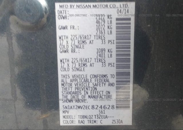 5N1AT2MV2EC824628 2014 NISSAN ROGUE