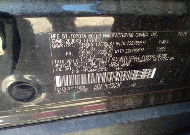 2021 TOYOTA RAV4(VIN: 2T3F1RFV8MW163737