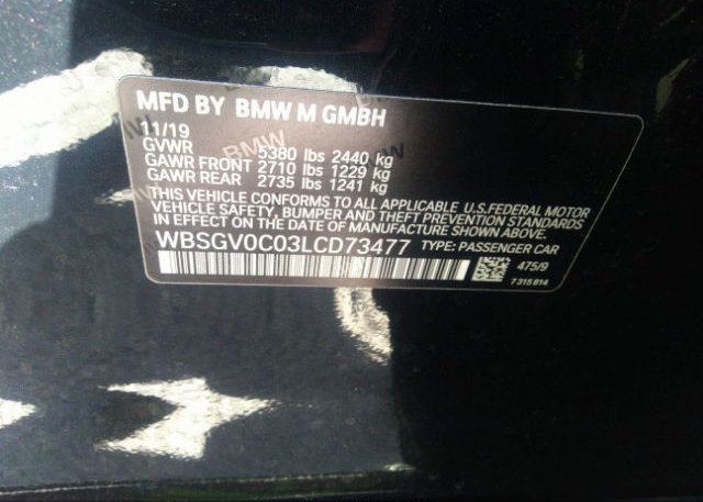2020 BMW M8 VIN: WBSGV0C03LCD73477