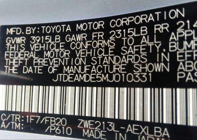 2021 TOYOTA COROLLA(VIN: JTDEAMDE5MJ010331