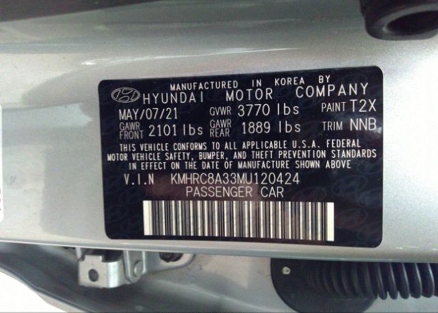 2021 HYUNDAI VENUE(VIN: KMHRC8A33MU120424