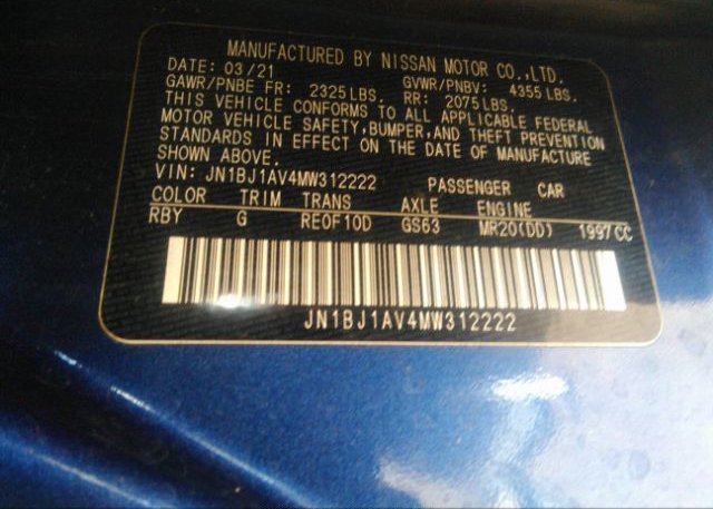 2021 NISSAN ROGUE SPORT(VIN: JN1BJ1AV4MW312222