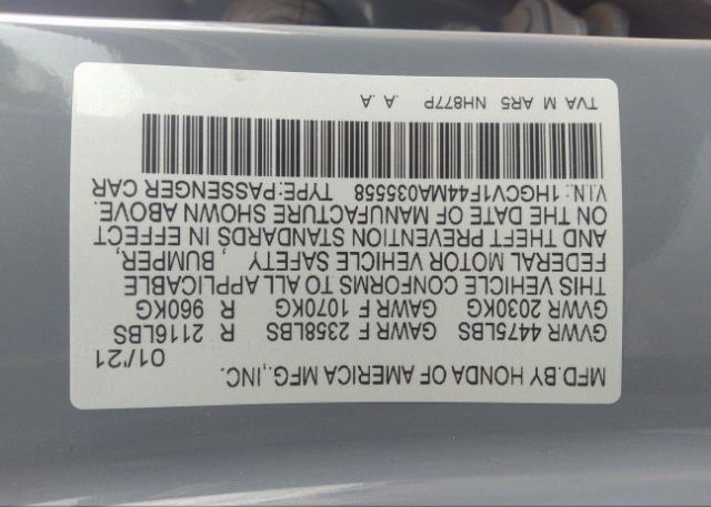 2021 HONDA ACCORD SEDAN(VIN: 1HGCV1F44MA035558