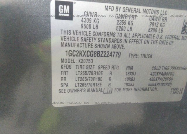 1GC2KXCG8BZ224779 2011 CHEVROLET SILVERADO 2500HD