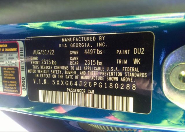 2023 KIA K5(VIN: 5XXG64J26PG180288