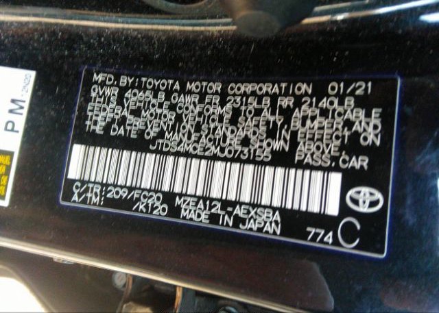2021 TOYOTA COROLLA(VIN: JTDS4MCE2MJ073155