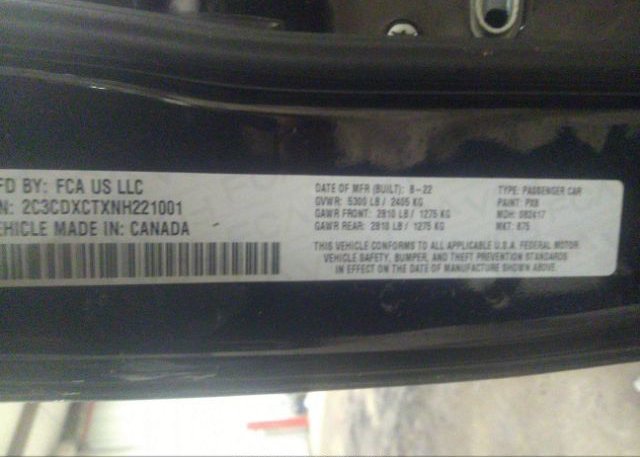 2022 DODGE CHARGER(VIN: 2C3CDXCTXNH221001