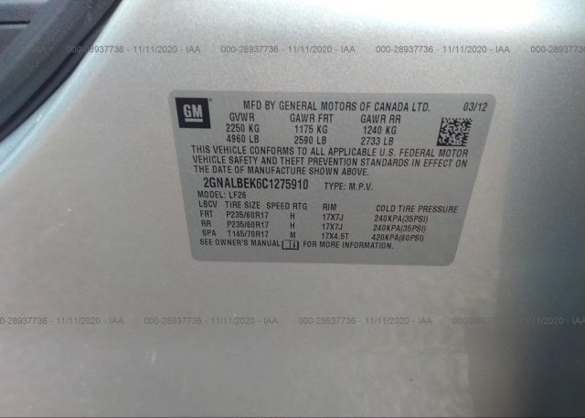 2GNALBEK6C1275910 2012 CHEVROLET EQUINOX