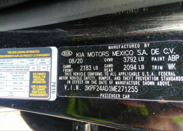 2021 KIA FORTE(VIN: 3KPF24AD1ME271255