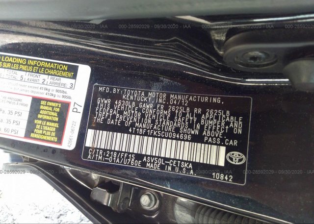 4T1BF1FK5CU094696 2012 TOYOTA CAMRY
