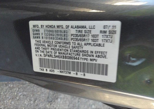 5FNRL5H6XBB086944 2011 HONDA ODYSSEY