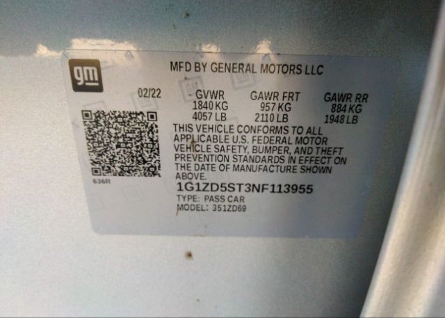 2022 CHEVROLET MALIBU(VIN: 1G1ZD5ST3NF113955