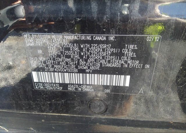 2T3BF4DV0CW192086 2012 TOYOTA RAV4