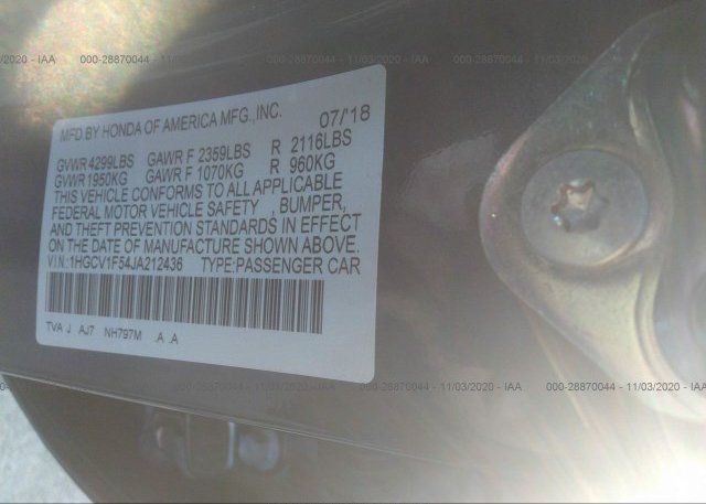 1HGCV1F54JA212436 2018 HONDA ACCORD SEDAN
