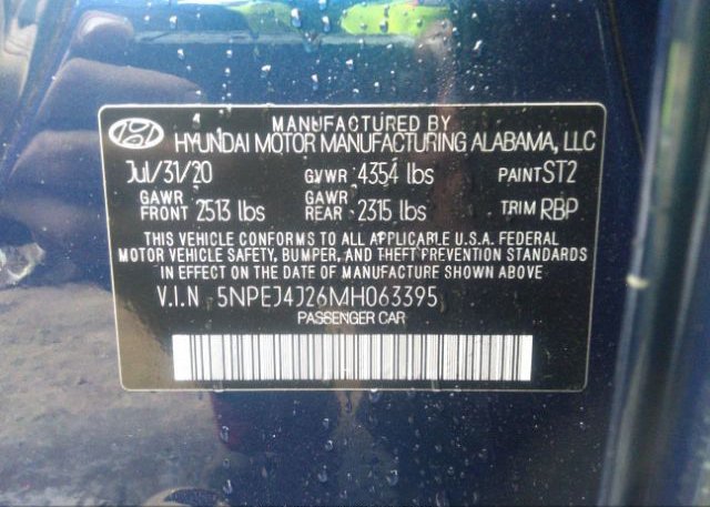 2021 HYUNDAI SONATA(VIN: 5NPEJ4J26MH063395