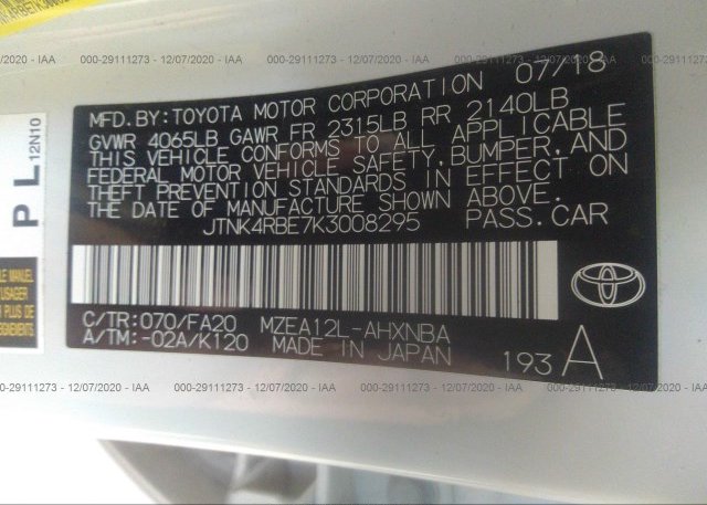 JTNK4RBE7K3008295 2019 TOYOTA COROLLA HATCHBACK