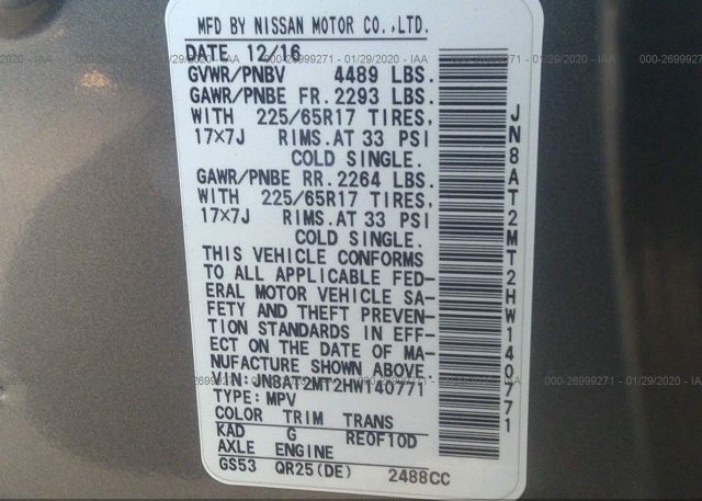 JN8AT2MT2HW140771 2017 Nissan ROGUE