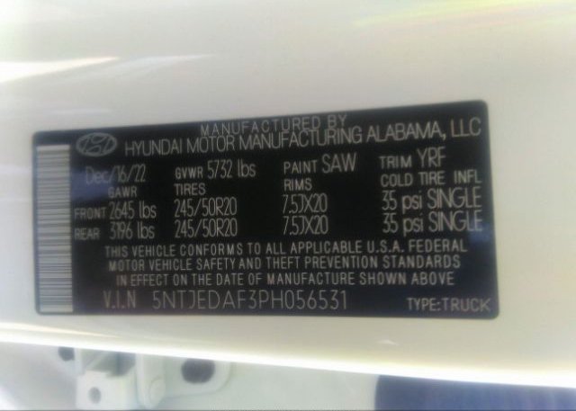 2023 HYUNDAI SANTA CRUZ(VIN: 5NTJEDAF3PH056531