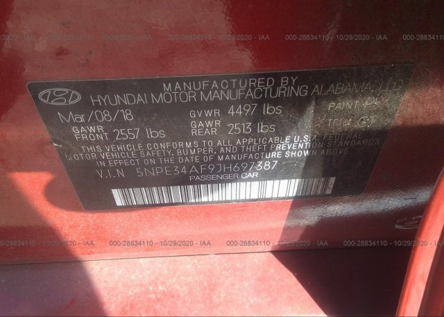 5NPE34AF9JH697387 2018 HYUNDAI SONATA