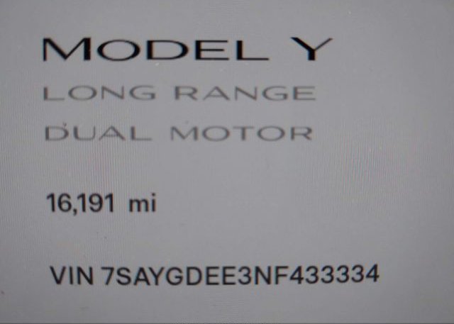 2022 TESLA MODEL Y(VIN: 7SAYGDEE3NF433334