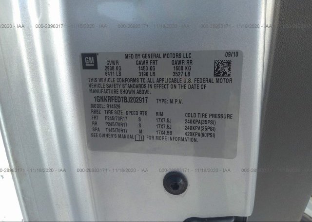1GNKRFED7BJ202917 2011 CHEVROLET TRAVERSE
