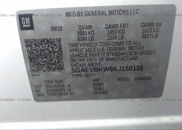5GAEVBKW6KJ150116 2019 BUICK ENCLAVE