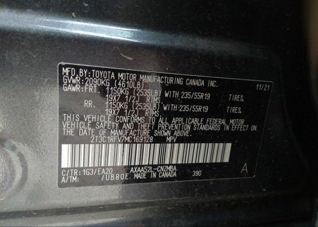 2021 TOYOTA RAV4(VIN: 2T3C1RFV7MC169128