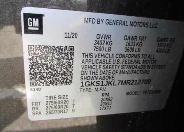 2021 GMC YUKON XL(VIN: 1GKS1JKL7MR212709