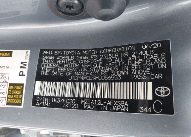 2021 TOYOTA COROLLA(VIN: JTDP4MCE9MJ056553