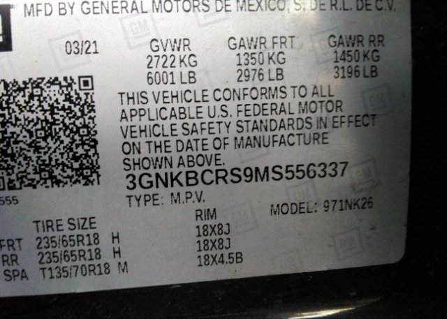 2021 CHEVROLET BLAZER(VIN: 3GNKBCRS9MS556337