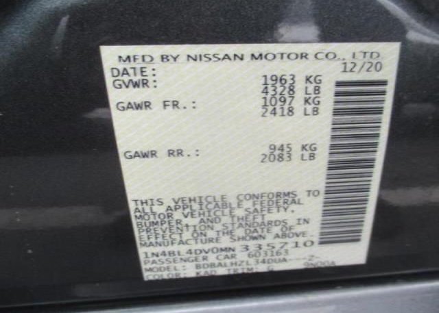 2021 NISSAN ALTIMA(VIN: 1N4BL4DV0MN335710