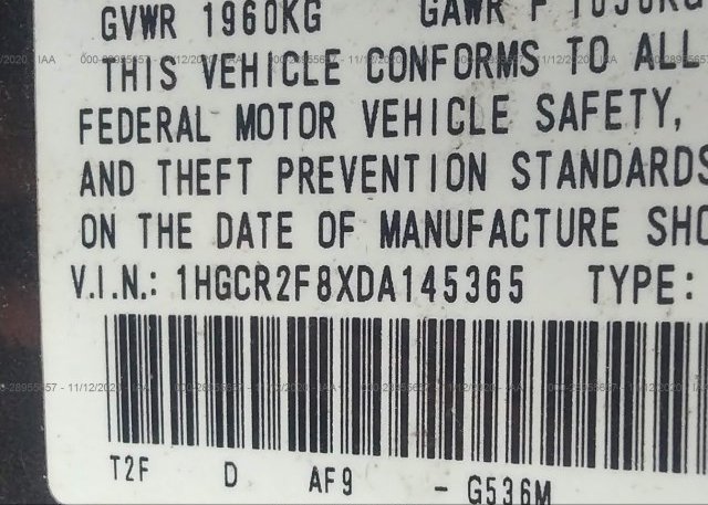 1HGCR2F8XDA145365 2013 HONDA ACCORD SDN