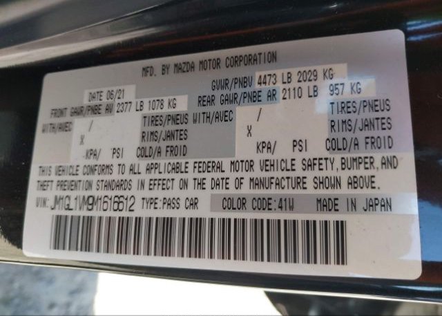 2021 MAZDA MAZDA6(VIN: JM1GL1VM9M1616612