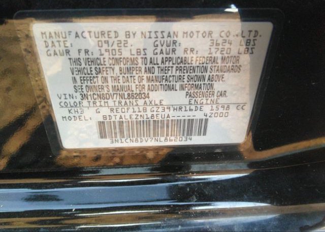 2022 NISSAN VERSA(VIN: 3N1CN8DV7NL862034