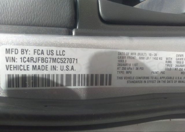 2021 JEEP GRAND CHEROKEE(VIN: 1C4RJFBG7MC527071