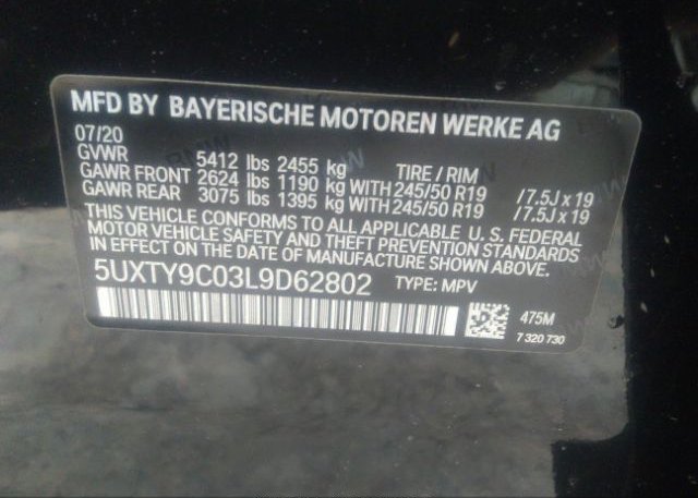 2020 BMW X3 VIN: 5UXTY9C03L9D62802