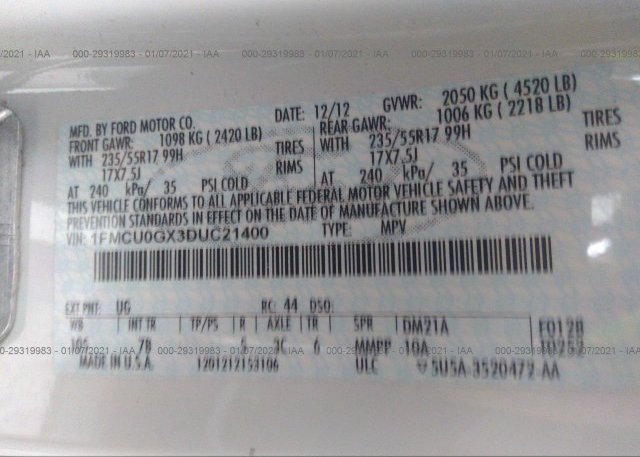 1FMCU0GX3DUC21400 2013 FORD ESCAPE